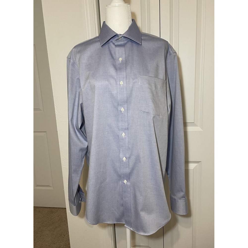 Ralph Lauren Mens Dress Shirt Button Blue Cotton Classic Fit Non Iron 16,5 36/37